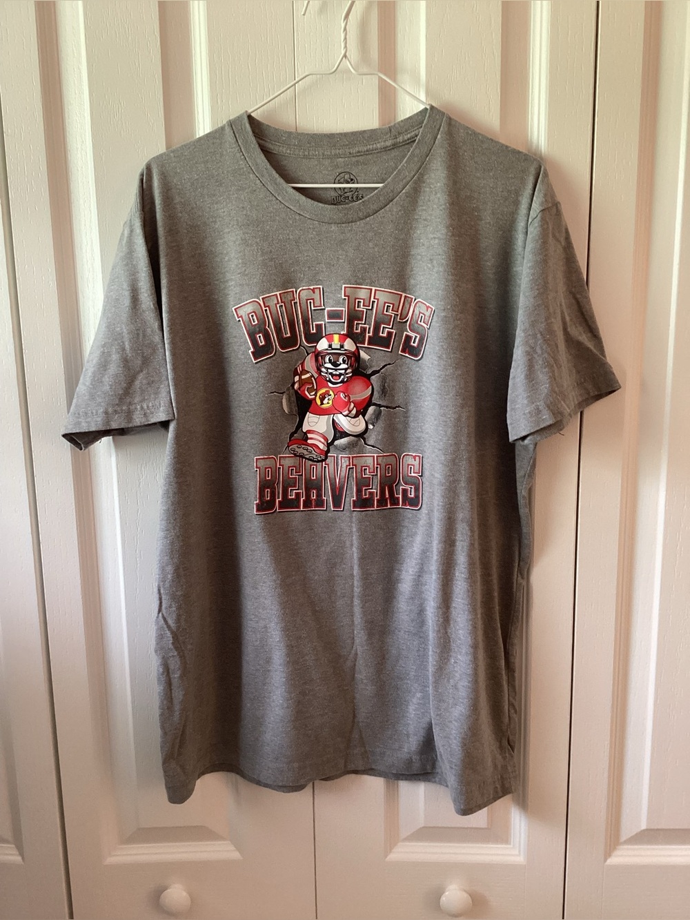 Buc-ees Beavers Adult Gray Football T-Shirt #82 Size Large